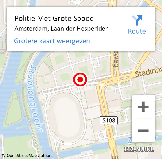 Locatie op kaart van de 112 melding: Politie Met Grote Spoed Naar Amsterdam, Laan der Hesperiden op 8 mei 2024 23:00