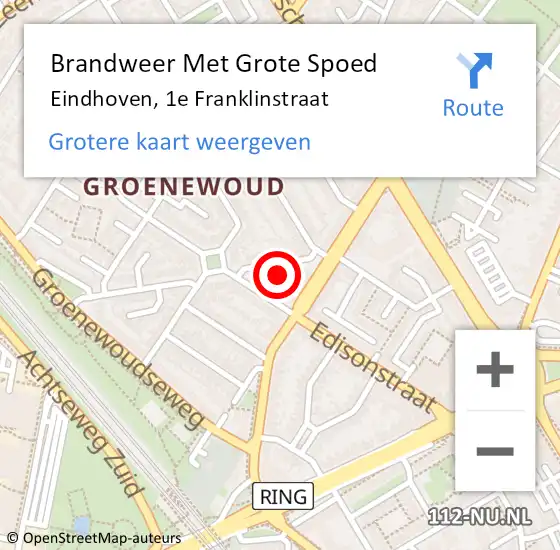 Locatie op kaart van de 112 melding: Brandweer Met Grote Spoed Naar Eindhoven, 1e Franklinstraat op 8 mei 2024 23:10