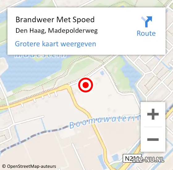 Locatie op kaart van de 112 melding: Brandweer Met Spoed Naar Den Haag, Madepolderweg op 8 mei 2024 23:19