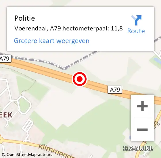Locatie op kaart van de 112 melding: Politie Voerendaal, A79 hectometerpaal: 11,8 op 8 mei 2024 23:20