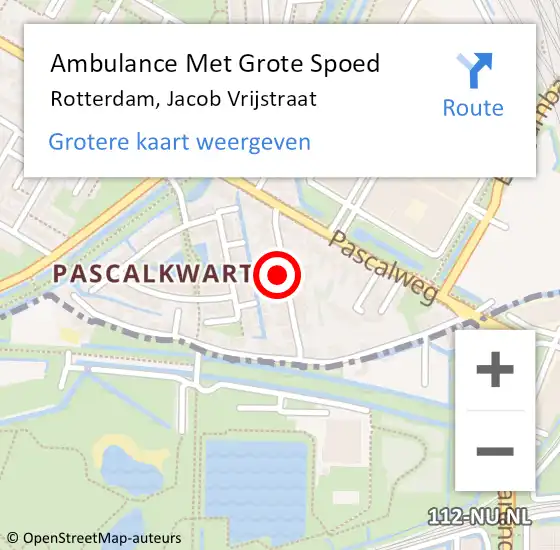 Locatie op kaart van de 112 melding: Ambulance Met Grote Spoed Naar Rotterdam, Jacob Vrijstraat op 9 mei 2024 01:18