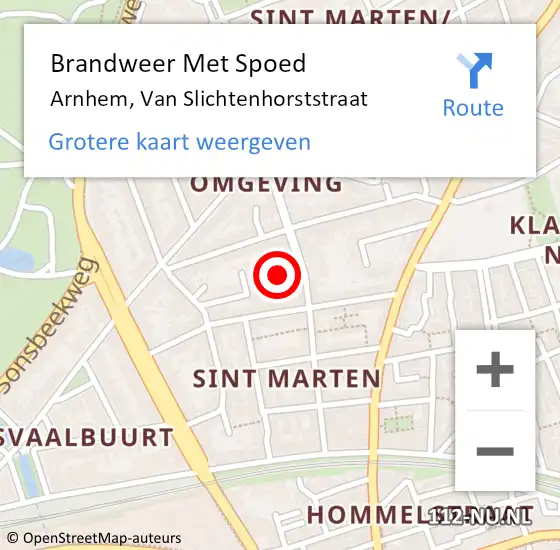 Locatie op kaart van de 112 melding: Brandweer Met Spoed Naar Arnhem, Van Slichtenhorststraat op 9 mei 2024 03:42