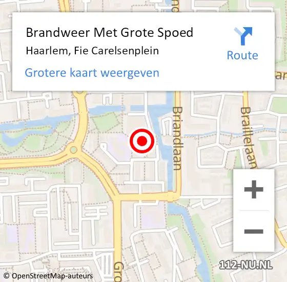 Locatie op kaart van de 112 melding: Brandweer Met Grote Spoed Naar Haarlem, Fie Carelsenplein op 9 mei 2024 03:55