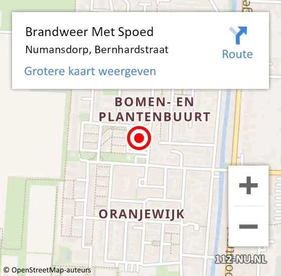 Locatie op kaart van de 112 melding: Brandweer Met Spoed Naar Numansdorp, Bernhardstraat op 9 mei 2024 04:01