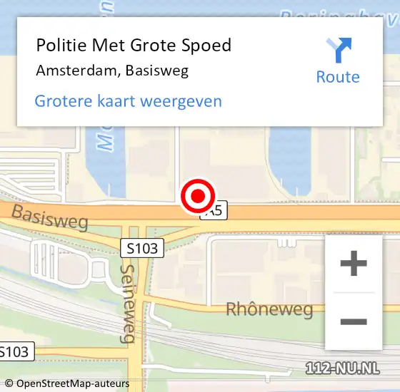 Locatie op kaart van de 112 melding: Politie Met Grote Spoed Naar Amsterdam, Basisweg op 9 mei 2024 04:51
