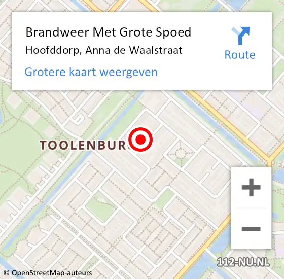 Locatie op kaart van de 112 melding: Brandweer Met Grote Spoed Naar Hoofddorp, Anna de Waalstraat op 9 mei 2024 05:14