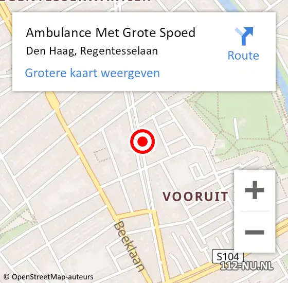 Locatie op kaart van de 112 melding: Ambulance Met Grote Spoed Naar Den Haag, Regentesselaan op 9 mei 2024 05:58