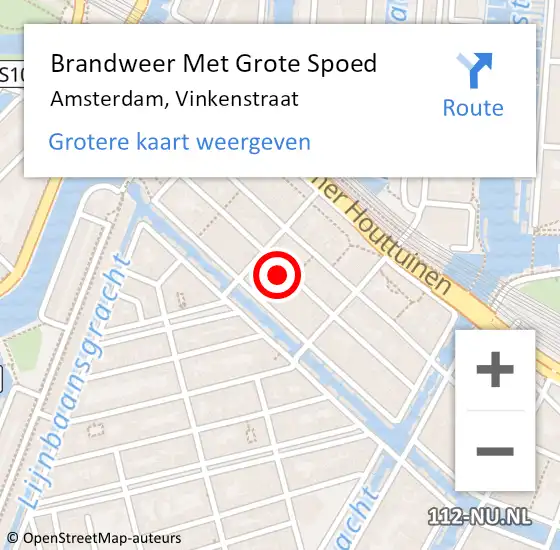 Locatie op kaart van de 112 melding: Brandweer Met Grote Spoed Naar Amsterdam, Vinkenstraat op 9 mei 2024 07:15