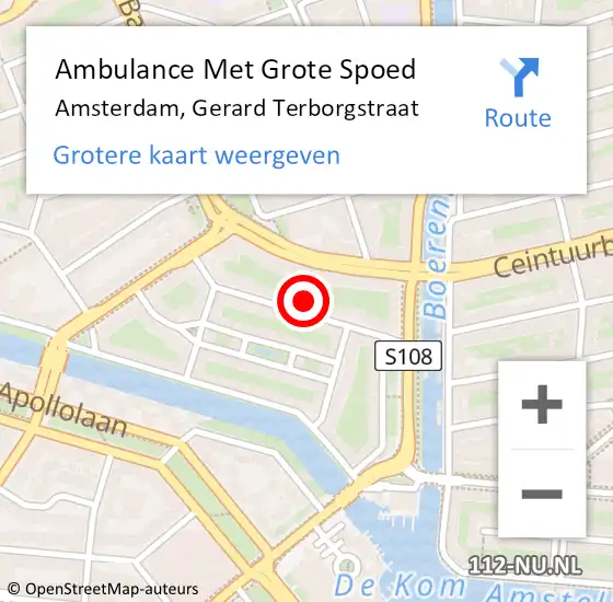 Locatie op kaart van de 112 melding: Ambulance Met Grote Spoed Naar Amsterdam, Gerard Terborgstraat op 9 mei 2024 09:16