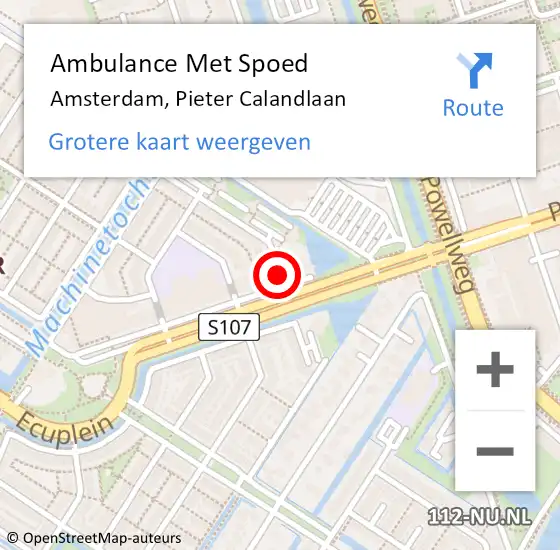 Locatie op kaart van de 112 melding: Ambulance Met Spoed Naar Amsterdam, Pieter Calandlaan op 9 mei 2024 09:16