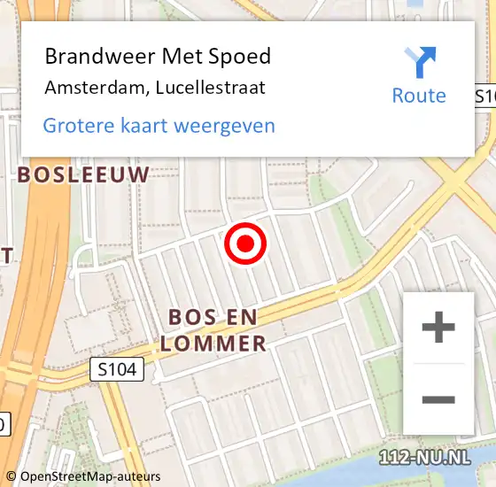 Locatie op kaart van de 112 melding: Brandweer Met Spoed Naar Amsterdam, Lucellestraat op 9 mei 2024 09:21
