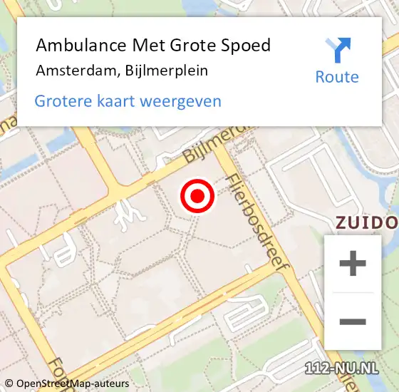 Locatie op kaart van de 112 melding: Ambulance Met Grote Spoed Naar Amsterdam, Bijlmerplein op 9 mei 2024 09:52