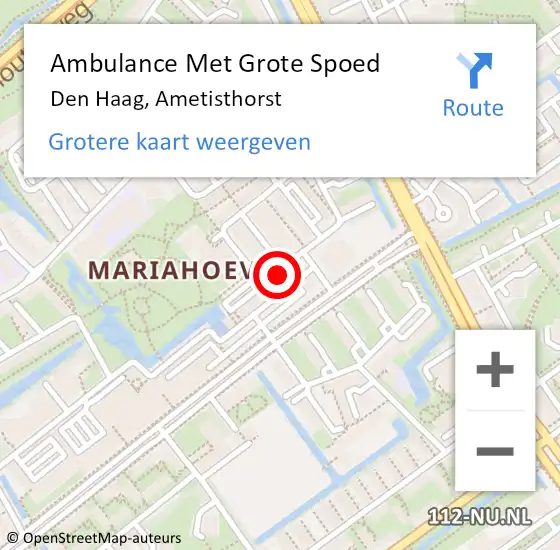 Locatie op kaart van de 112 melding: Ambulance Met Grote Spoed Naar Den Haag, Ametisthorst op 9 mei 2024 10:08
