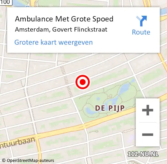 Locatie op kaart van de 112 melding: Ambulance Met Grote Spoed Naar Amsterdam, Govert Flinckstraat op 9 mei 2024 10:15