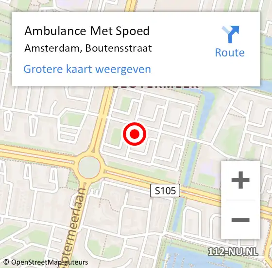 Locatie op kaart van de 112 melding: Ambulance Met Spoed Naar Amsterdam, Boutensstraat op 9 mei 2024 10:27