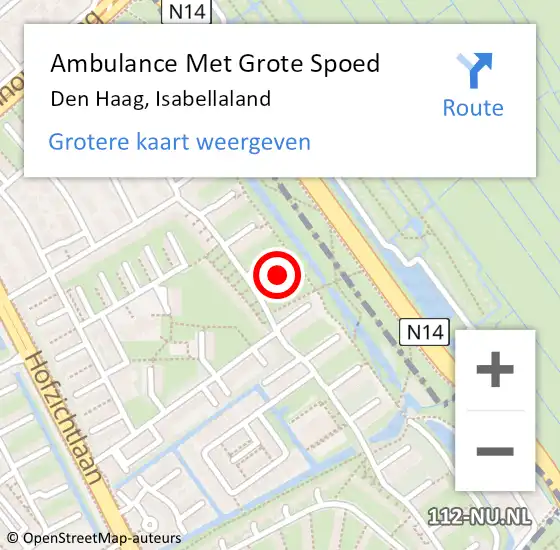 Locatie op kaart van de 112 melding: Ambulance Met Grote Spoed Naar Den Haag, Isabellaland op 9 mei 2024 10:30