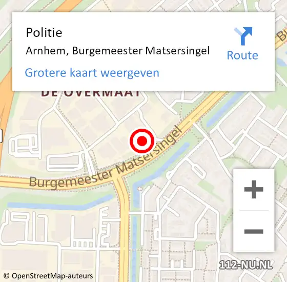 Locatie op kaart van de 112 melding: Politie Arnhem, Burgemeester Matsersingel op 9 mei 2024 11:01