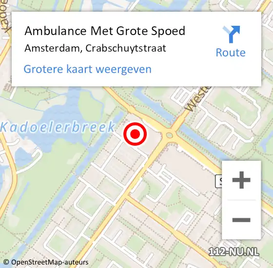 Locatie op kaart van de 112 melding: Ambulance Met Grote Spoed Naar Amsterdam, Crabschuytstraat op 9 mei 2024 11:13
