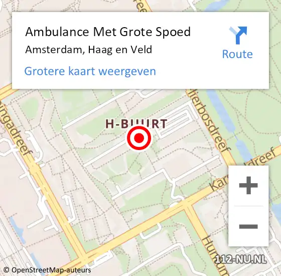 Locatie op kaart van de 112 melding: Ambulance Met Grote Spoed Naar Amsterdam, Haag en Veld op 9 mei 2024 11:14