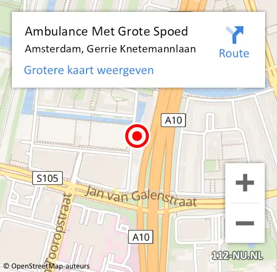 Locatie op kaart van de 112 melding: Ambulance Met Grote Spoed Naar Amsterdam, Gerrie Knetemannlaan op 9 mei 2024 11:23