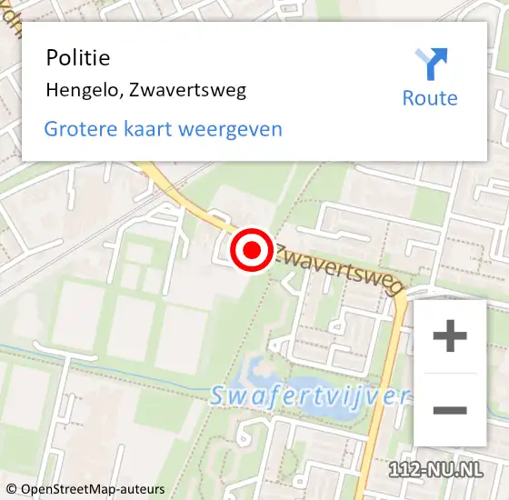 Locatie op kaart van de 112 melding: Politie Hengelo, Zwavertsweg op 9 mei 2024 11:24