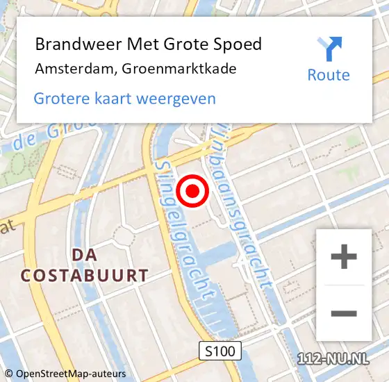 Locatie op kaart van de 112 melding: Brandweer Met Grote Spoed Naar Amsterdam, Groenmarktkade op 9 mei 2024 11:42