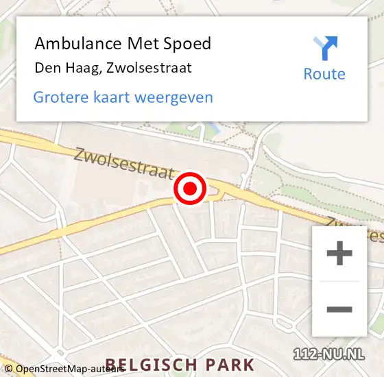 Locatie op kaart van de 112 melding: Ambulance Met Spoed Naar Den Haag, Zwolsestraat op 9 mei 2024 11:56