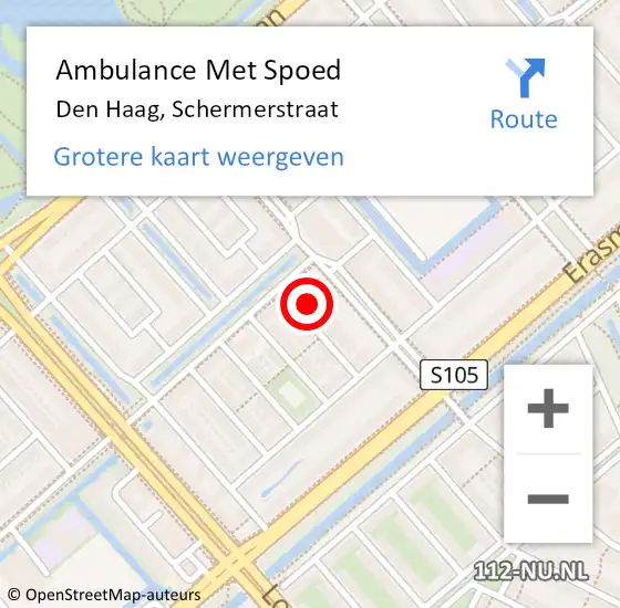 Locatie op kaart van de 112 melding: Ambulance Met Spoed Naar Den Haag, Schermerstraat op 9 mei 2024 12:03