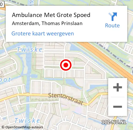 Locatie op kaart van de 112 melding: Ambulance Met Grote Spoed Naar Amsterdam, Thomas Prinslaan op 9 mei 2024 12:05