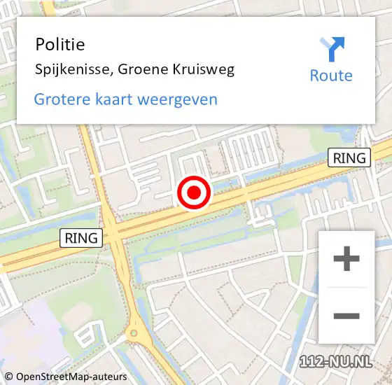 Locatie op kaart van de 112 melding: Politie Spijkenisse, Groene Kruisweg op 9 mei 2024 12:13