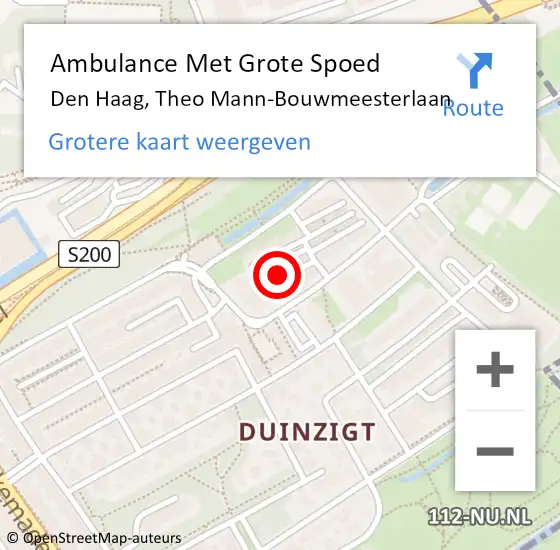 Locatie op kaart van de 112 melding: Ambulance Met Grote Spoed Naar Den Haag, Theo Mann-Bouwmeesterlaan op 9 mei 2024 12:17
