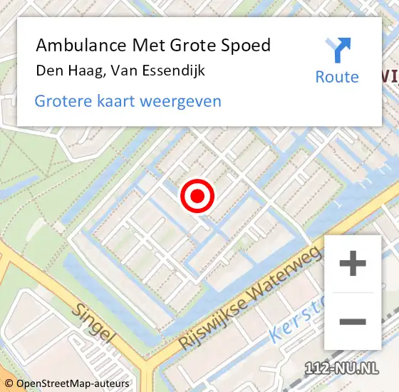 Locatie op kaart van de 112 melding: Ambulance Met Grote Spoed Naar Den Haag, Van Essendijk op 9 mei 2024 12:18