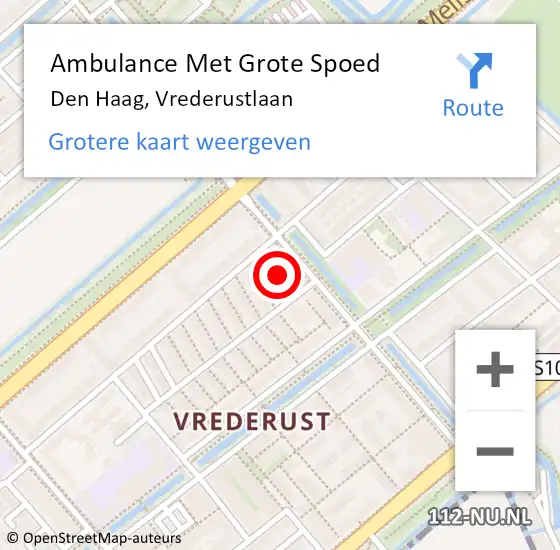 Locatie op kaart van de 112 melding: Ambulance Met Grote Spoed Naar Den Haag, Vrederustlaan op 9 mei 2024 12:26