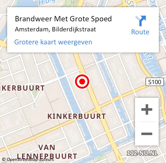 Locatie op kaart van de 112 melding: Brandweer Met Grote Spoed Naar Amsterdam, Bilderdijkstraat op 9 mei 2024 13:12