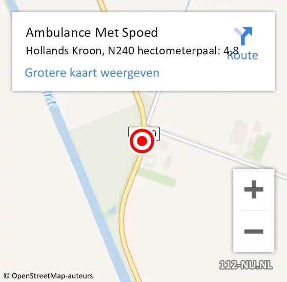 Locatie op kaart van de 112 melding: Ambulance Met Spoed Naar Hollands Kroon, N240 hectometerpaal: 4,8 op 9 mei 2024 13:14