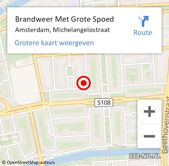 Locatie op kaart van de 112 melding: Brandweer Met Grote Spoed Naar Amsterdam, Michelangelostraat op 9 mei 2024 13:37