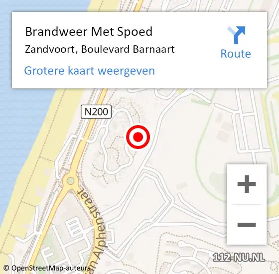 Locatie op kaart van de 112 melding: Brandweer Met Spoed Naar Zandvoort, Boulevard Barnaart op 9 mei 2024 14:23