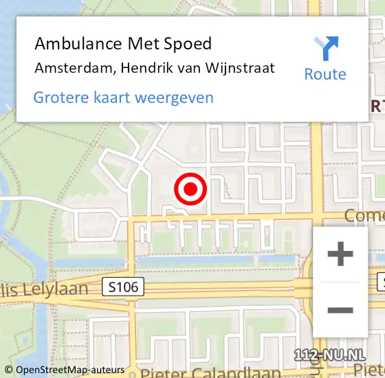 Locatie op kaart van de 112 melding: Ambulance Met Spoed Naar Amsterdam, Hendrik van Wijnstraat op 9 mei 2024 14:38