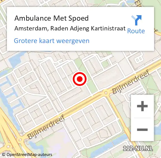 Locatie op kaart van de 112 melding: Ambulance Met Spoed Naar Amsterdam, Raden Adjeng Kartinistraat op 9 mei 2024 14:45
