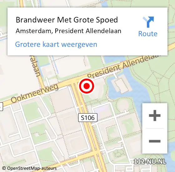 Locatie op kaart van de 112 melding: Brandweer Met Grote Spoed Naar Amsterdam, President Allendelaan op 9 mei 2024 15:12