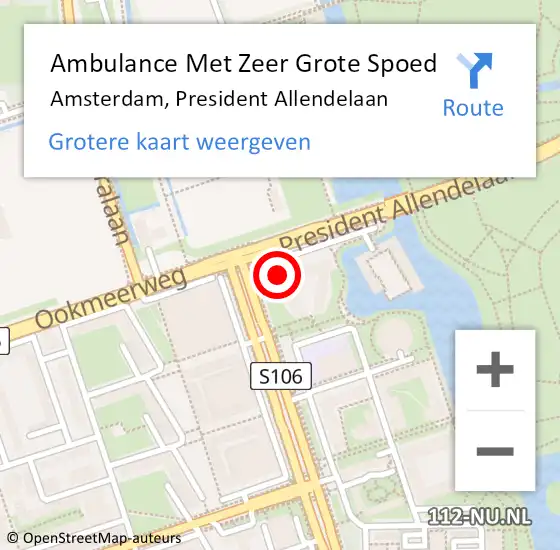 Locatie op kaart van de 112 melding: Ambulance Met Zeer Grote Spoed Naar Amsterdam, President Allendelaan op 9 mei 2024 15:12