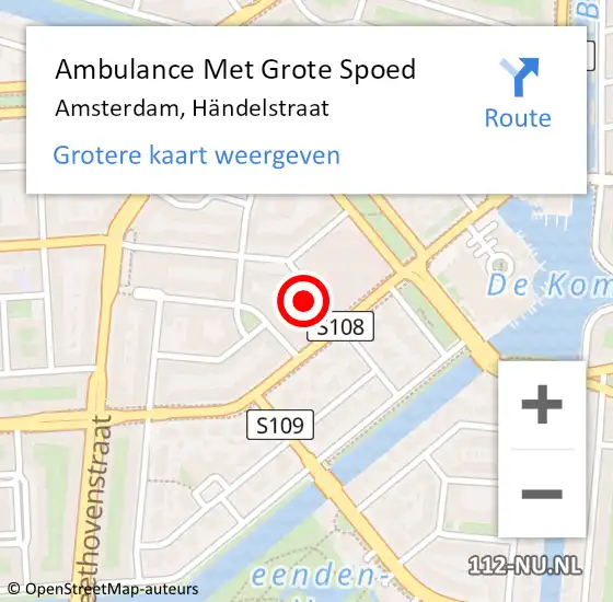 Locatie op kaart van de 112 melding: Ambulance Met Grote Spoed Naar Amsterdam, Händelstraat op 9 mei 2024 15:16