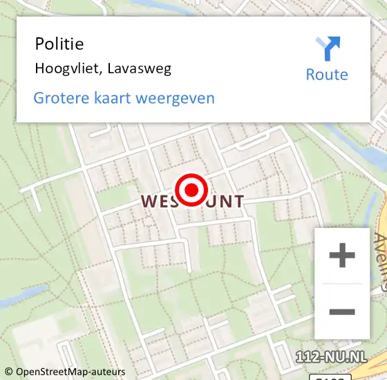 Locatie op kaart van de 112 melding: Politie Hoogvliet, Lavasweg op 9 mei 2024 15:27
