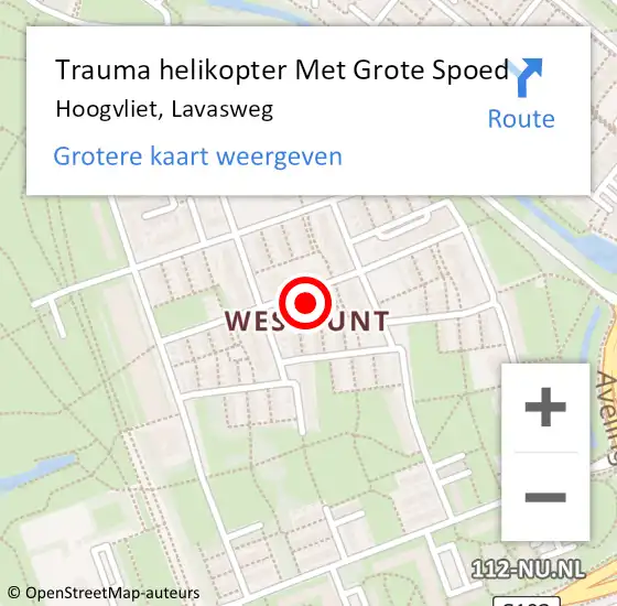 Locatie op kaart van de 112 melding: Trauma helikopter Met Grote Spoed Naar Hoogvliet, Lavasweg op 9 mei 2024 15:28