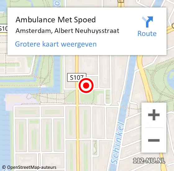 Locatie op kaart van de 112 melding: Ambulance Met Spoed Naar Amsterdam, Albert Neuhuysstraat op 9 mei 2024 15:31