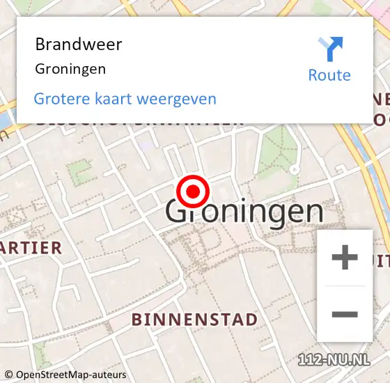 Locatie op kaart van de 112 melding: Brandweer Groningen op 9 mei 2024 15:37