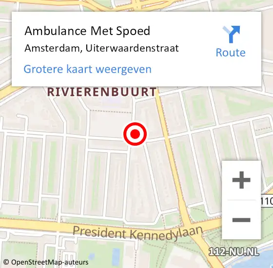 Locatie op kaart van de 112 melding: Ambulance Met Spoed Naar Amsterdam, Uiterwaardenstraat op 9 mei 2024 15:48