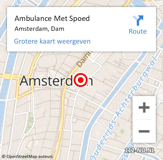 Locatie op kaart van de 112 melding: Ambulance Met Spoed Naar Amsterdam, Dam op 9 mei 2024 15:48