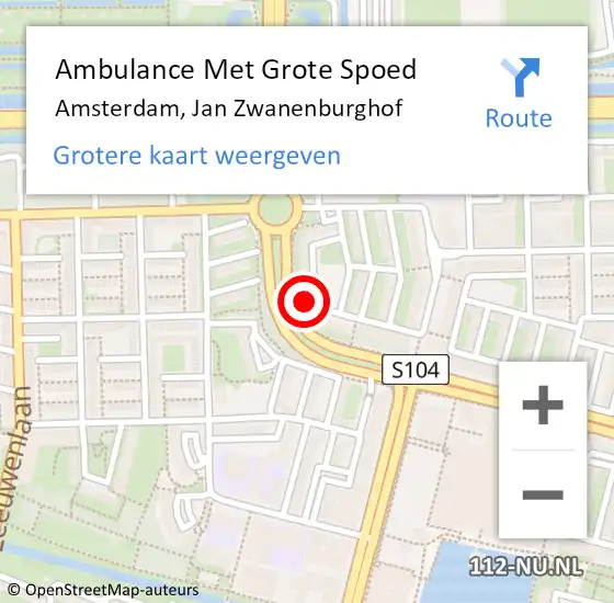 Locatie op kaart van de 112 melding: Ambulance Met Grote Spoed Naar Amsterdam, Jan Zwanenburghof op 9 mei 2024 15:52