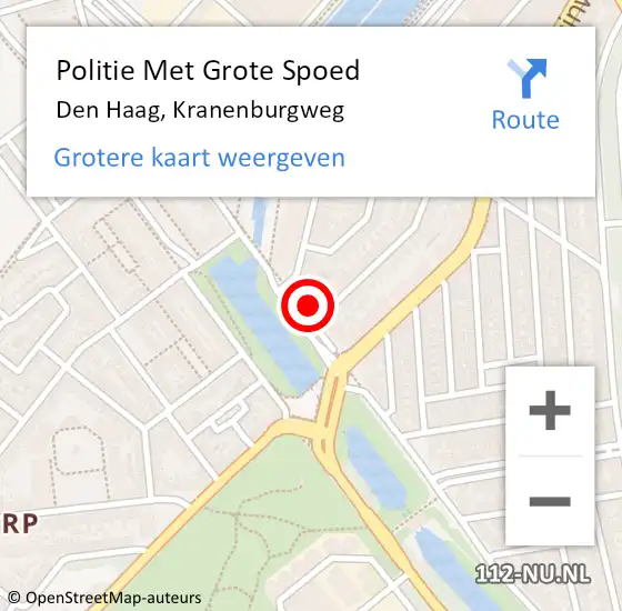 Locatie op kaart van de 112 melding: Politie Met Grote Spoed Naar Den Haag, Kranenburgweg op 9 mei 2024 16:14